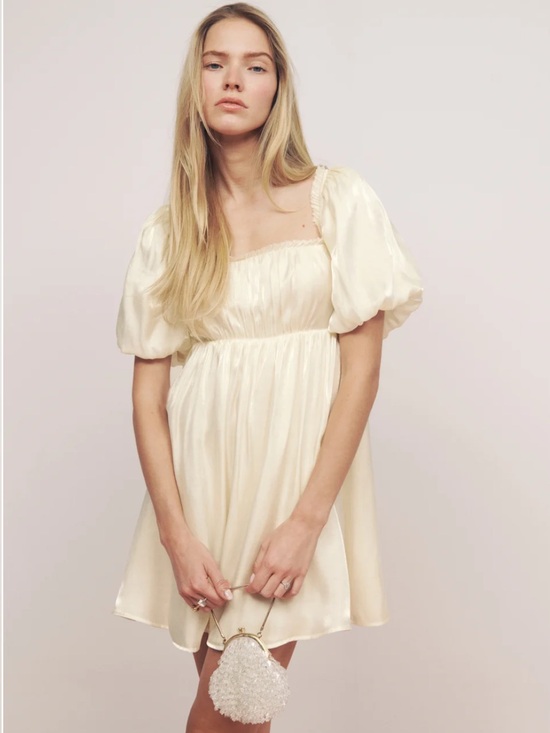 Reformation Dresses & Skirts - Reformation Aviary Dress Ivory Cream Puff Sleeve Mini Babydoll Coquette 2